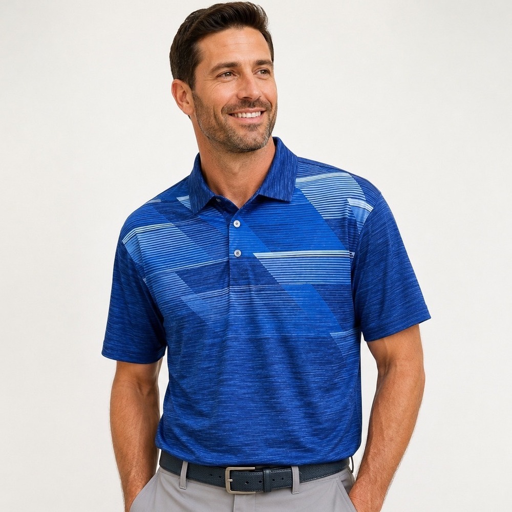 Ben Hogan Medium Performance Golf Polo Shirt Striped‎ Athletic Blue Mens M